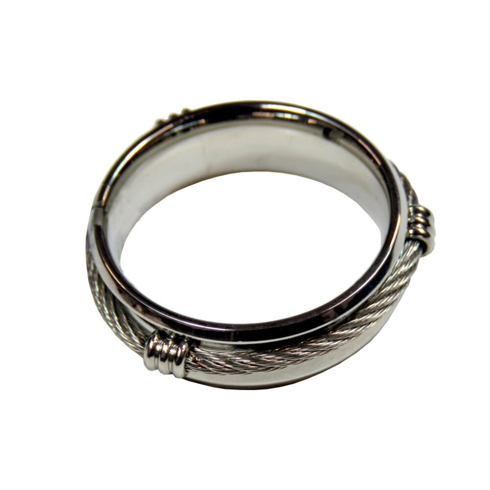 Inox Men's Stainless Steel Polished Ring with Cable Accent